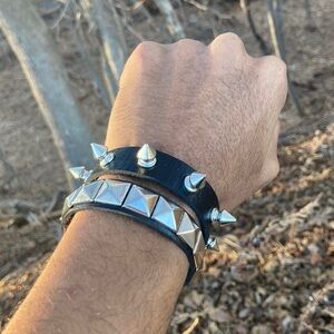 2 PCs punk Gothic PU leather Spike Bracelets - y2k alternative Emo boho
